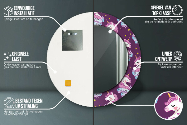 Oglinda cu decor rotunda Stele unicorn