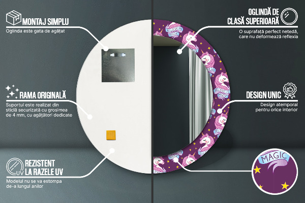 Oglinda cu decor rotunda Stele unicorn