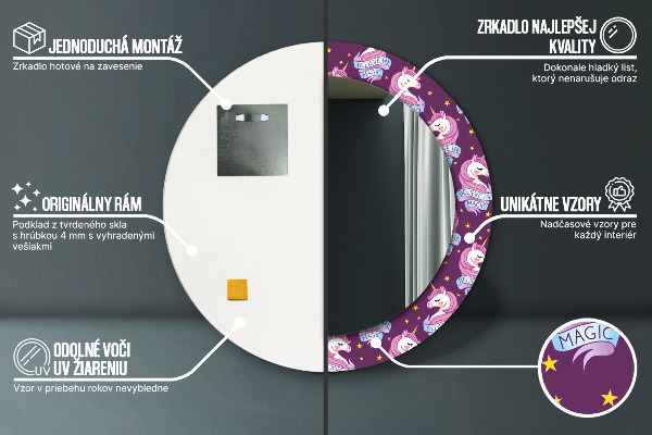 Oglinda cu decor rotunda Stele unicorn