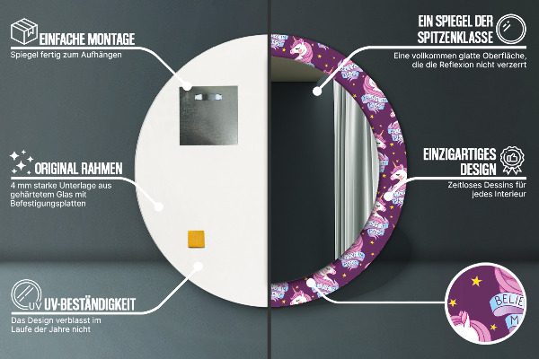 Oglinda cu decor rotunda Stele unicorn