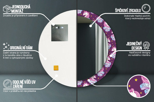 Oglinda cu decor rotunda Stele unicorn