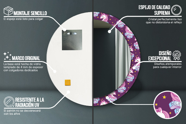 Oglinda cu decor rotunda Stele unicorn