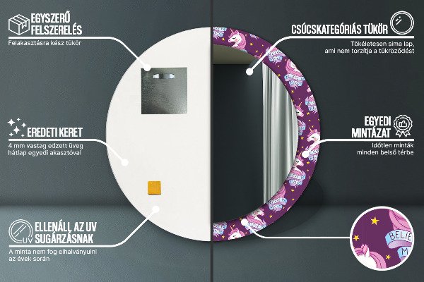 Oglinda cu decor rotunda Stele unicorn