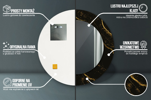 Oglinda cu decor rotunda Marmură neagră