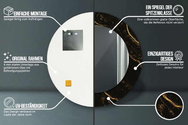 Oglinda cu decor rotunda Marmură neagră