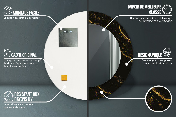 Oglinda cu decor rotunda Marmură neagră