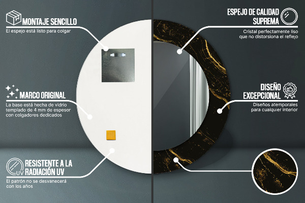 Oglinda cu decor rotunda Marmură neagră