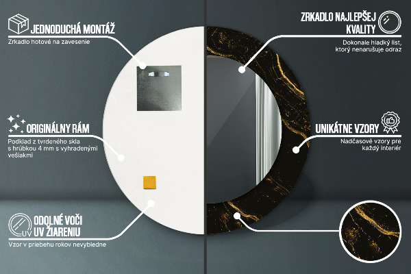 Oglinda cu decor rotunda Marmură neagră