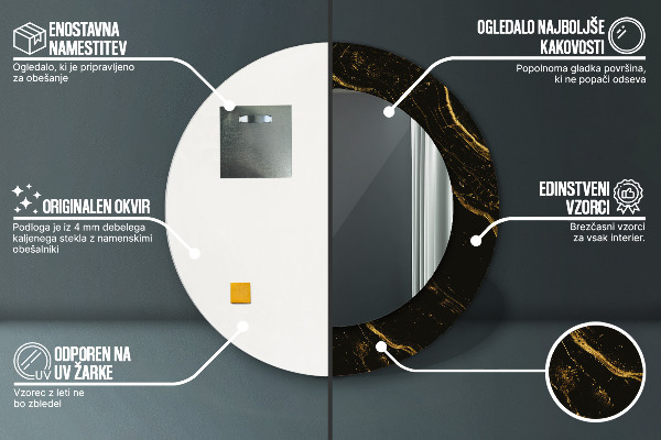 Oglinda cu decor rotunda Marmură neagră