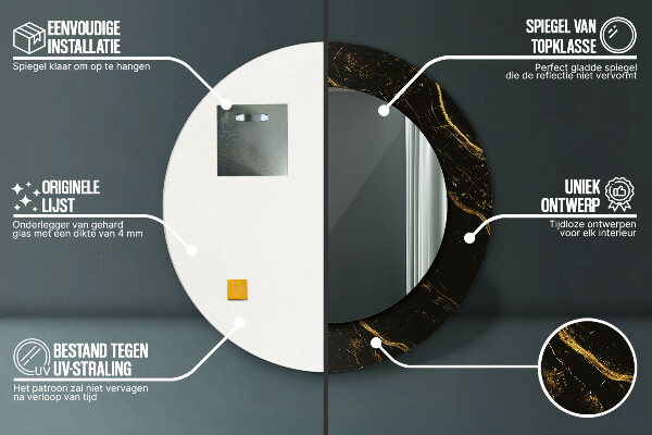 Oglinda cu decor rotunda Marmură neagră