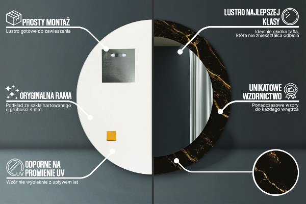 Oglinda cu decor rotunda Marmură neagră