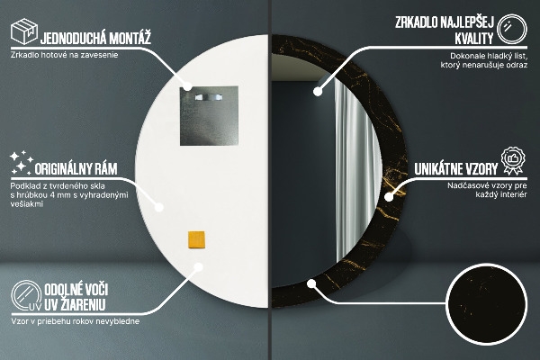 Oglinda cu decor rotunda Marmură neagră