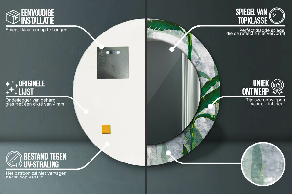 Oglinda rotunda imprimata Frunze tropicale