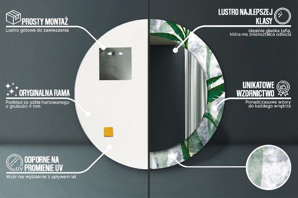 Oglinda rotunda imprimata Frunze tropicale