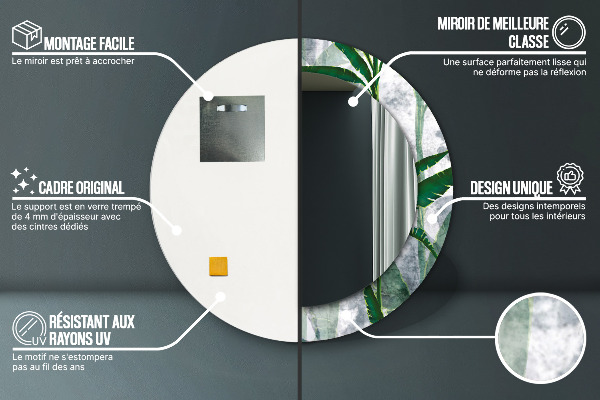 Oglinda rotunda imprimata Frunze tropicale