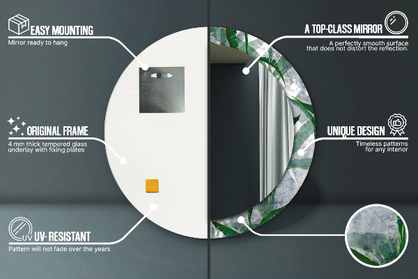 Oglinda rotunda imprimata Frunze tropicale