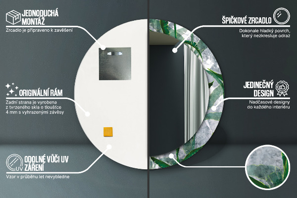 Oglinda rotunda imprimata Frunze tropicale