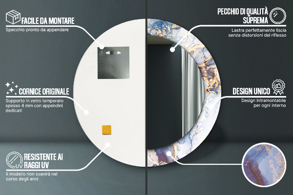 Oglinda rotunda imprimata Artă lichidă abstractă