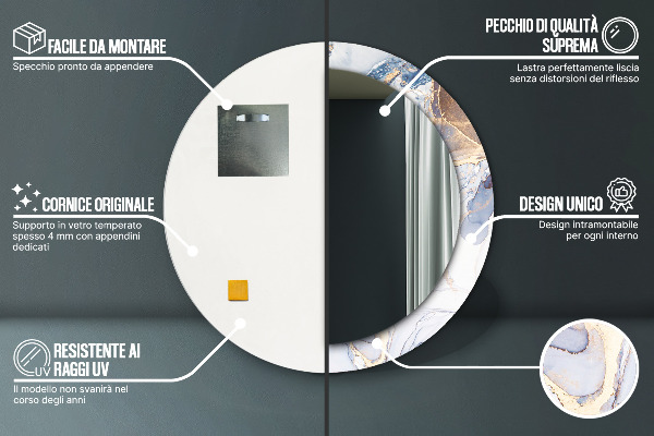 Oglinda rotunda imprimata Artă lichidă abstractă