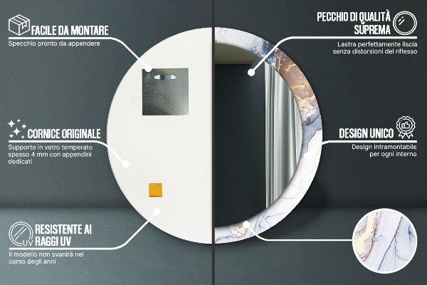 Oglinda rotunda imprimata Artă lichidă abstractă