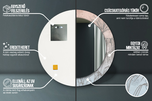 Oglinda rotunda imprimata Flori tropicale