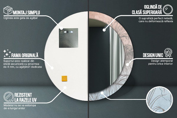 Oglinda rotunda imprimata Flori tropicale
