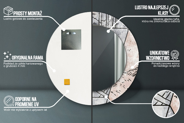 Oglinda rotunda imprimata Animale cu abstry