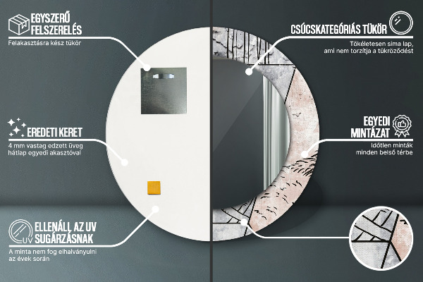 Oglinda rotunda imprimata Animale cu abstry