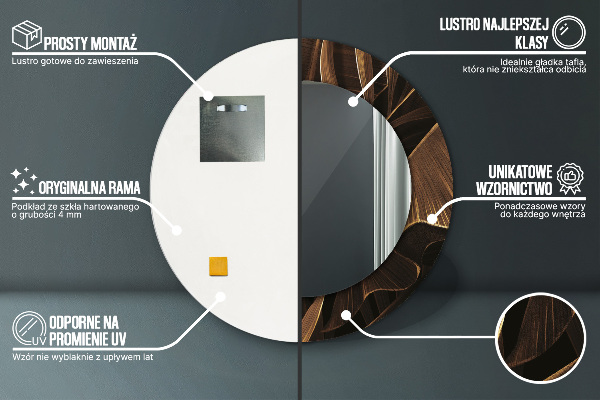 Oglinda rotunda imprimata Frunze de banane maro