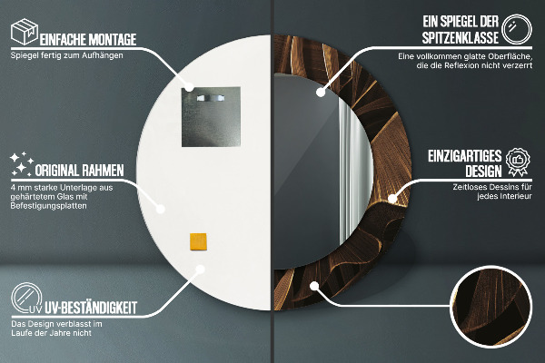 Oglinda rotunda imprimata Frunze de banane maro