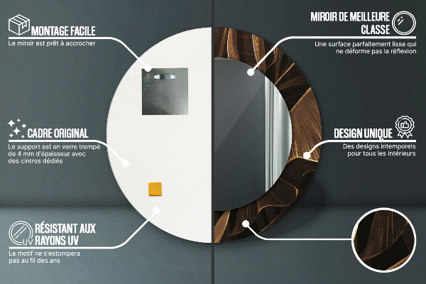 Oglinda rotunda imprimata Frunze de banane maro