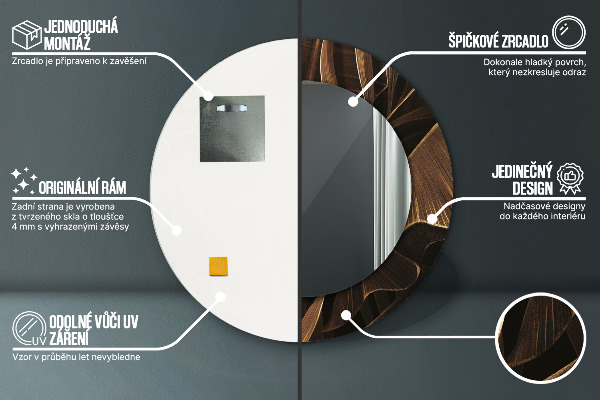 Oglinda rotunda imprimata Frunze de banane maro
