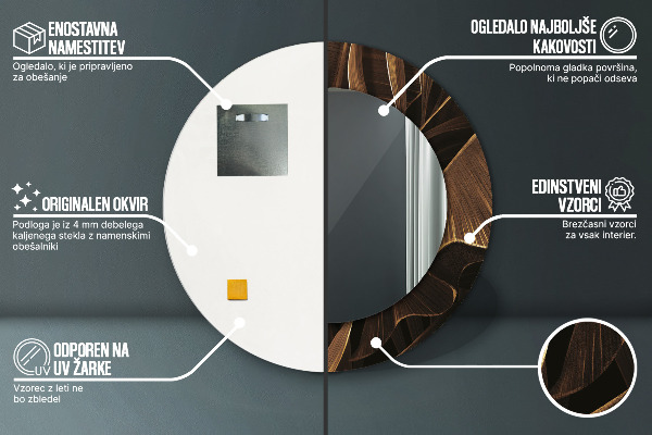 Oglinda rotunda imprimata Frunze de banane maro