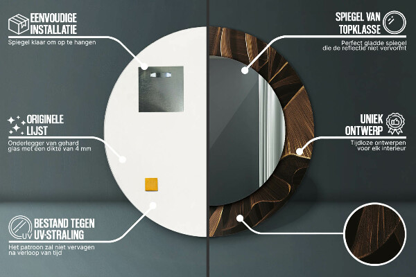 Oglinda rotunda imprimata Frunze de banane maro