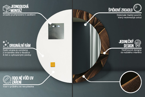 Oglinda rotunda imprimata Frunze de banane maro