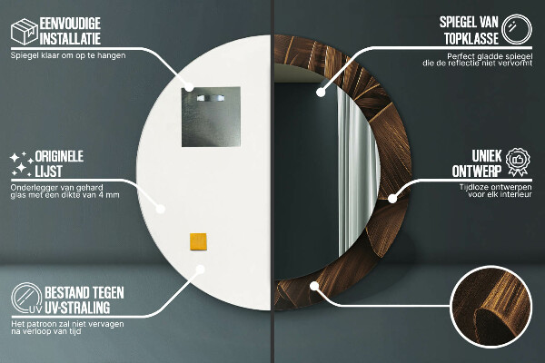 Oglinda rotunda imprimata Frunze de banane maro