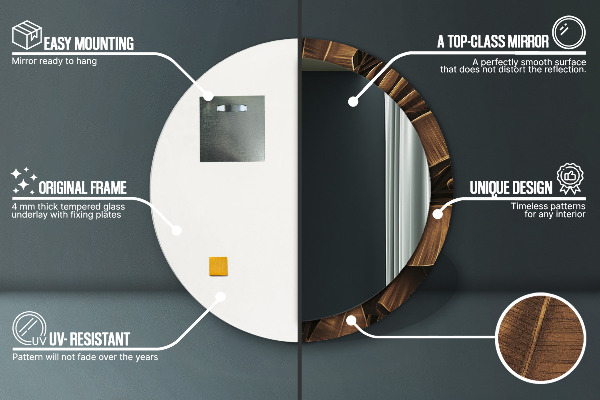 Oglinda rotunda imprimata Frunze de banane maro