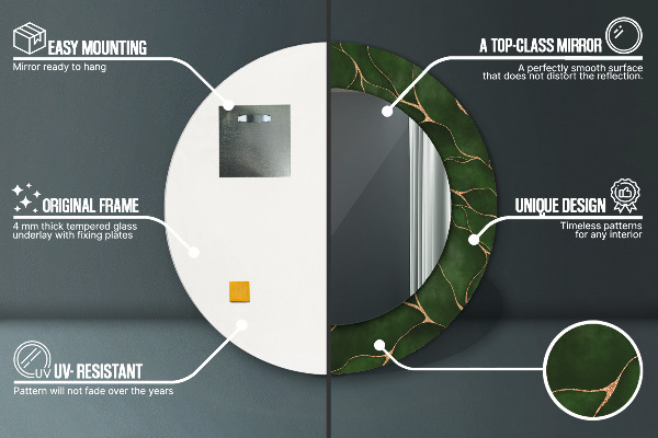 Oglinda rotunda rama cu imprimeu Frunză abstractă