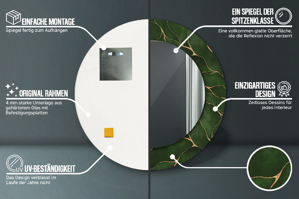 Oglinda rotunda rama cu imprimeu Frunză abstractă