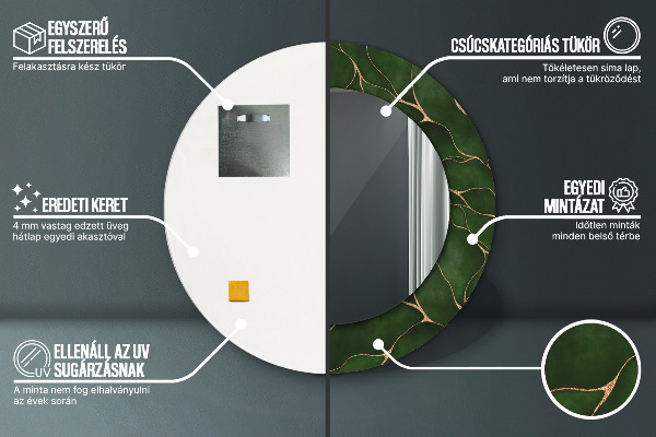 Oglinda rotunda rama cu imprimeu Frunză abstractă