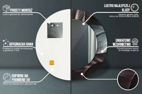 Oglinda rotunda imprimata Frunze tropicale întunecate