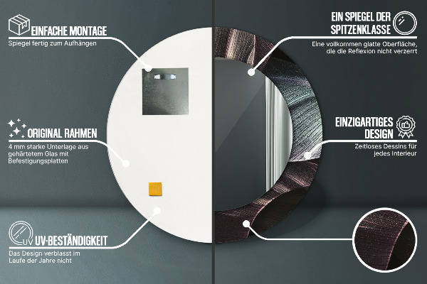 Oglinda rotunda imprimata Frunze tropicale întunecate