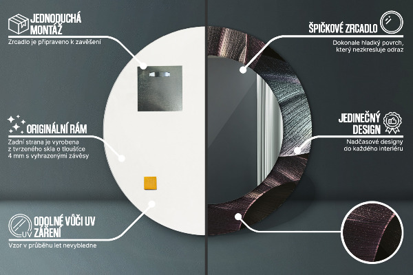 Oglinda rotunda imprimata Frunze tropicale întunecate