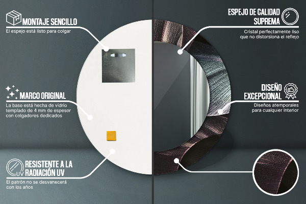 Oglinda rotunda imprimata Frunze tropicale întunecate
