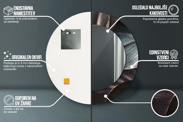 Oglinda rotunda imprimata Frunze tropicale întunecate