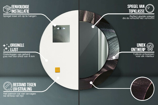 Oglinda rotunda imprimata Frunze tropicale întunecate
