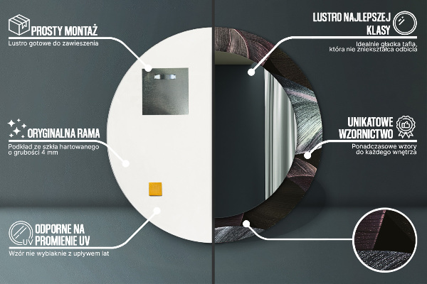 Oglinda rotunda imprimata Frunze tropicale întunecate