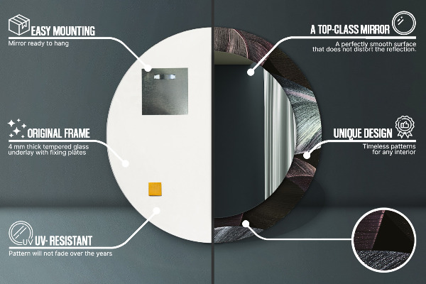 Oglinda rotunda imprimata Frunze tropicale întunecate