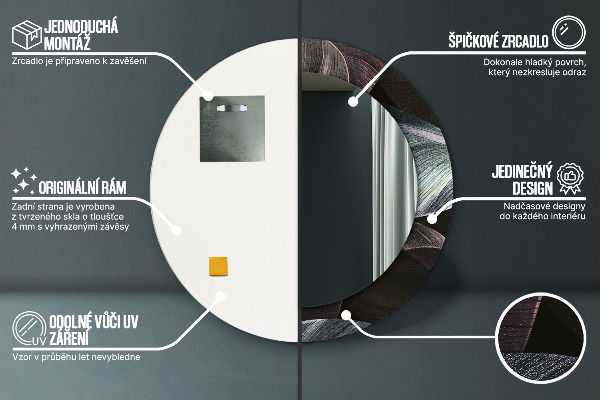 Oglinda rotunda imprimata Frunze tropicale întunecate