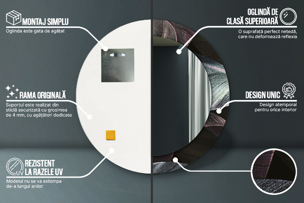 Oglinda rotunda imprimata Frunze tropicale întunecate